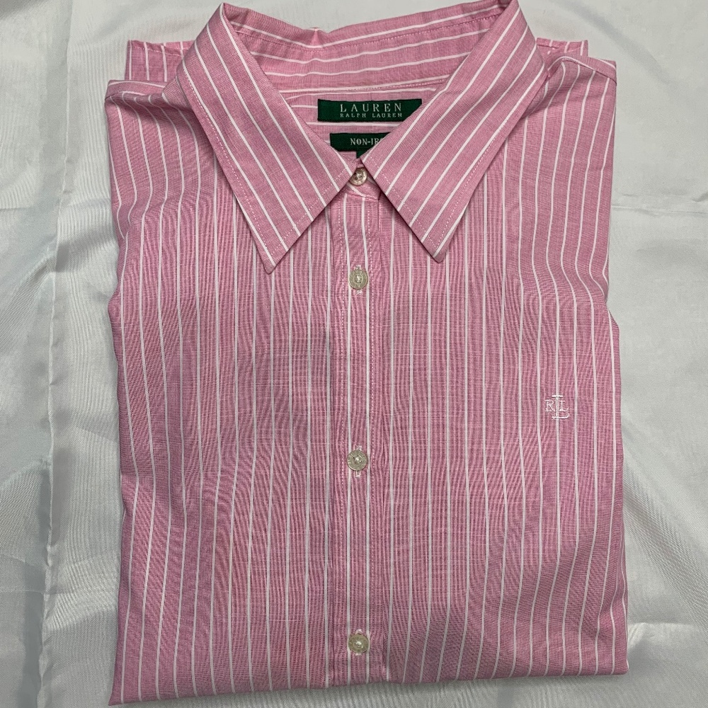 Ralph Lauren Women's Pink/White Button Up